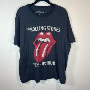 The Rolling Stones 1975 US Tour Retro T-Shirt Black Graphic Rock FLAW Women's 2X